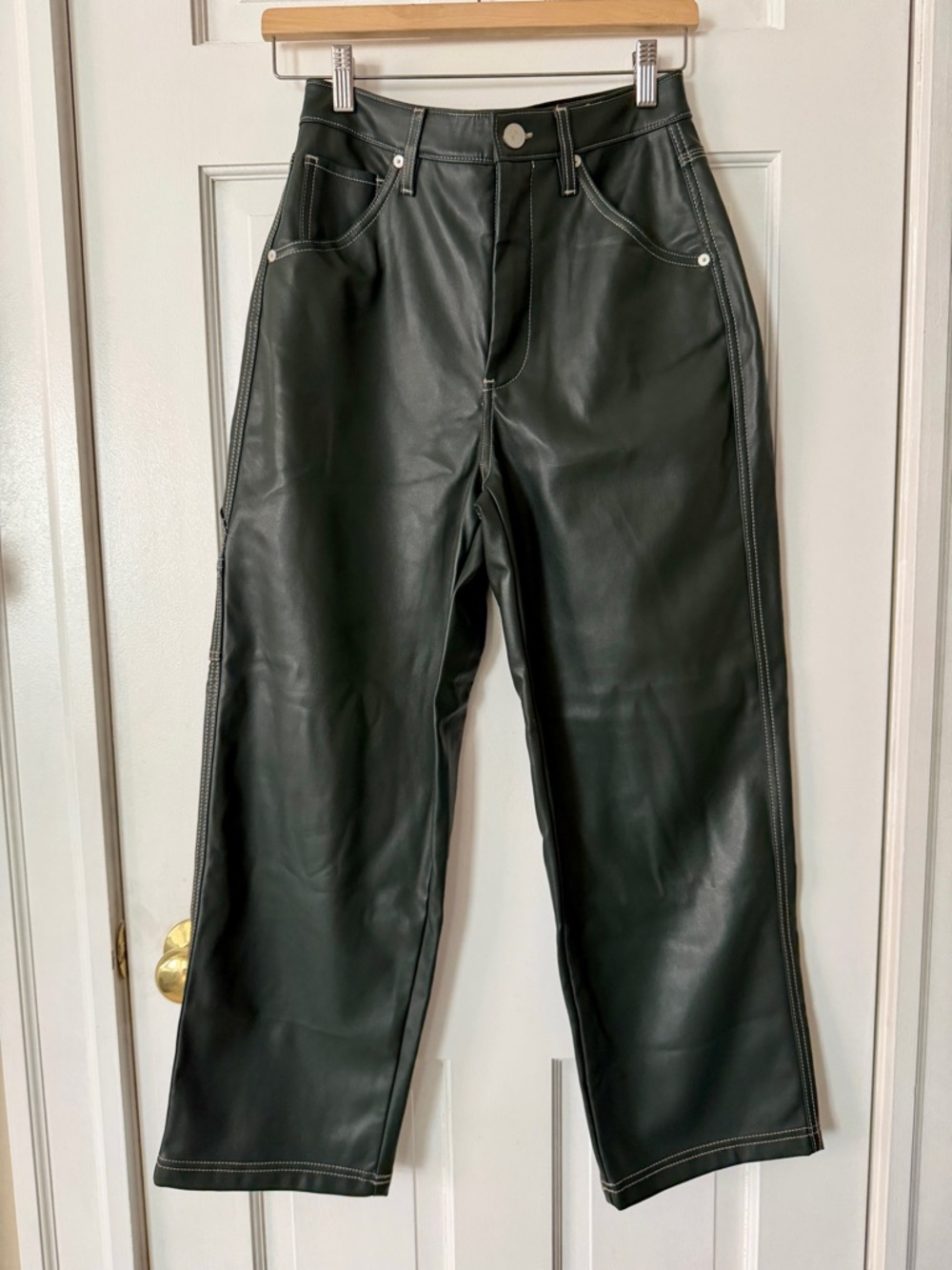 Blank NYC Dark Green Faux Leather Wide Leg Pants